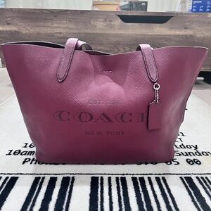 Coach Pebble Leather Cameron Large Tote Shoulder Bag in Burgundy / Wine